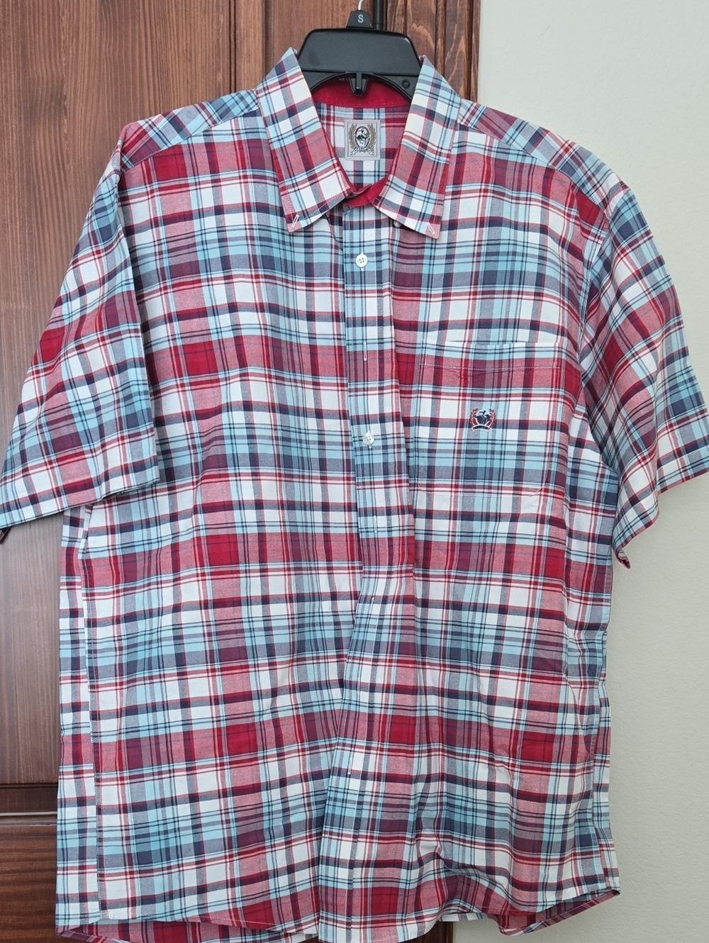 Cinch Red, Light Blue & White Plaid Short-Sleeve Button-Down Shirt